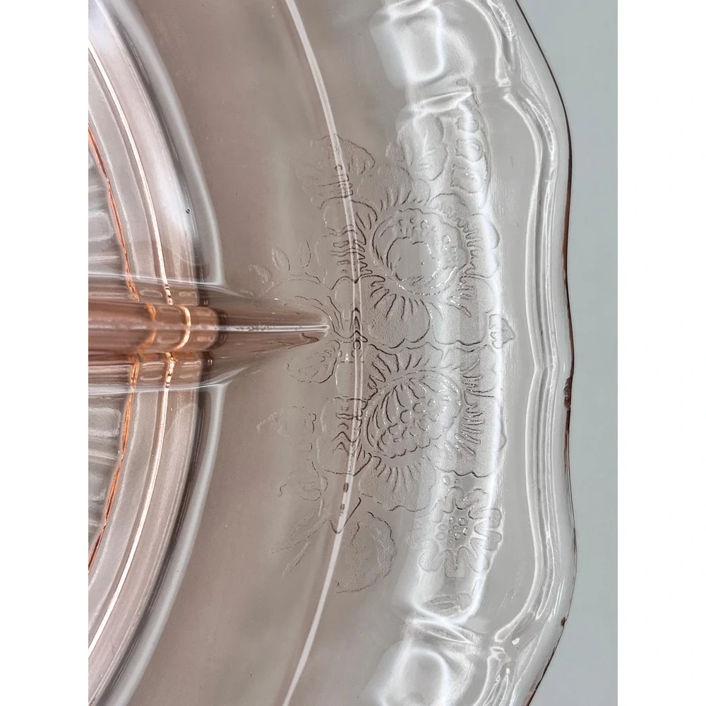 Vtg‎ Hocking Glass Mayfair Pink Depression Glass Divided Relish Tray 10